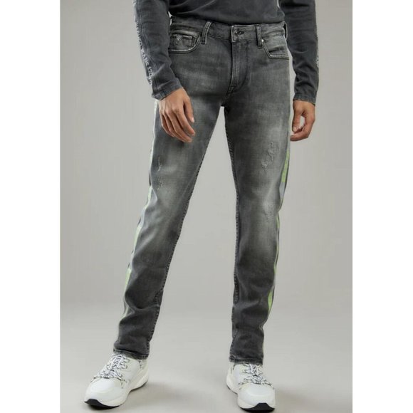 Guess Men's Slim Tapered Jeans With Reflective Logo-Tape Size 33